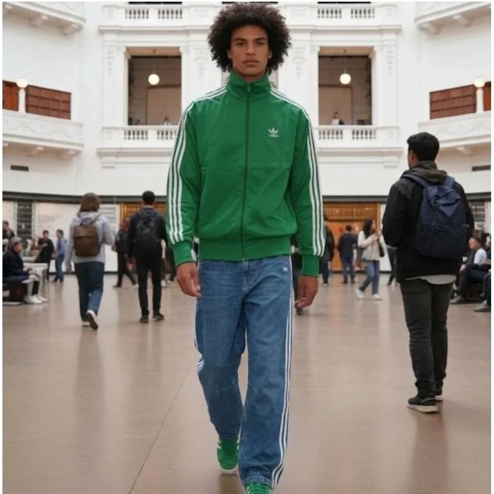 Adidas Men's Green White Full Zip Track Jacket Medium NWT 3-Stripes JD0183
